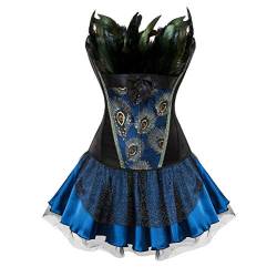 Josamogre Corsagenkleid Feder Korsett KleidCorsage elegant Stickerei Kostüme Pfau halloween kostüm Rock Schwarz Blau 3XL von Josamogre