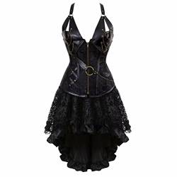 Josamogre Corsagenkleid Steampunk Corsage bustier Damen piraten leder Korsett Kleid Rock GothicüberGrößen Halloween burlesque Schwarz L von Josamogre