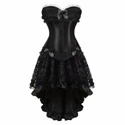 Josamogre Corsagenkleid spitze corsage kleid Asymmetrie Bustier Vintage Korsage Corsage mit Rock Halloween burlesque Schwarz L von Josamogre