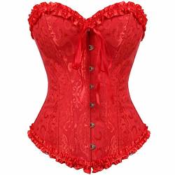 Josamogre Corset Bustier Korsett Damen Top Corsage Vollbrust Frauen Satin Halloween Rot 4XL von Josamogre