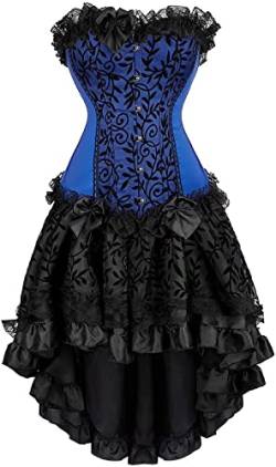 Josamogre Corset Dress Korsett Kleid Korsage Damen Korsettkleid Rock Spitzen Gothic Retro Blue Schwarz 6XL von Josamogre