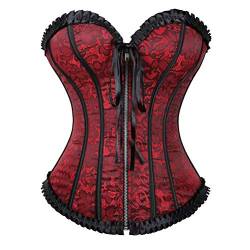 Josamogre Corset Korsett Top Sexy Damen Corsage Mit Reissverschluss Gothic Bluse Satin Schnüren Rot XL von Josamogre