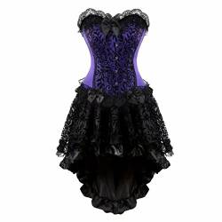 Josamogre Corsette Damen Korsett Kleid Corsagenkleid Rock Spitzen Schnüren Gothic Halloween Violett Schwarz S von Josamogre
