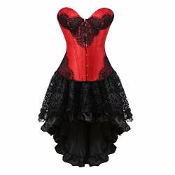Damen sexy Korsett Kleid elegant Burlesque Corsage Top Corsagenkleid Spitze Rock Set Halloween Schwarz Rot m von Josamogre