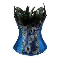 Josamogre Feder Korsett CorsageVollbrust Stickerei Kostüme Pfau Pattern Damen Burlesque top Blau 3XL von Josamogre