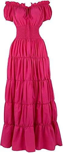 Josamogre Kleid Damen Dress Elegant Für Hochzeit Renaissance mit Trompetenärmel Bodenlang Party Frauen Kleidung Festlich Karneval Sommer Rot M von Josamogre