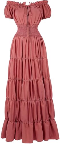 Josamogre Kleid Damen Maxi Dress Elegant Für Hochzeit Renaissance mit Trompetenärmel Bodenlang Party Frauen Kleidung Festlich Karneval Sommer Rot S von Josamogre