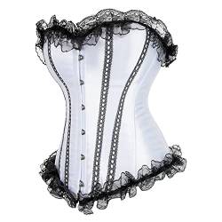 Josamogre Korsett Corsage Corset Bustier Spitze Elegant Gothic Vintage Bluse Fasching Mittelalter Damen Weiß XL von Josamogre