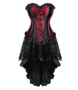 Josamogre Korsett Damen Corsage Corset Dress Corsagenkleid Korsage Vollbrust Schnüren GothicMittelalter Große Größen Halloween Weinrot 5XL von Josamogre