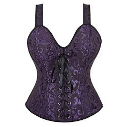 Josamogre Korsett Damen Corsagentop Corset Top Mit Träger Hosenträger Reißverschluss Sexy Vintage Frauen Violett 5XL von Josamogre