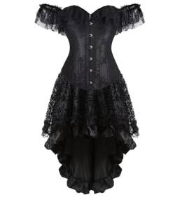 Josamogre Korsett Damen Kleid Set Sexy Corsage Corsagenkleid Corset Dress Vollbrust Spitze Lace Ärmel Weg Von Der Schulter Vintage Schwarz S von Josamogre