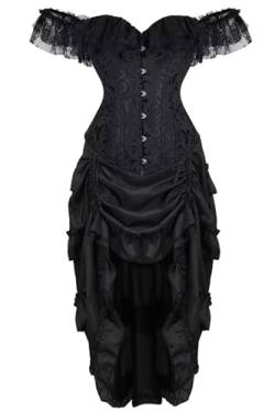 Josamogre Korsett Damen Kleid Set Sexy Corsage Korsage Spitze Lace Ärmel Weg Von Der Schulter Vintage Schwarz 6XL von Josamogre