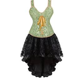 Josamogre Korsett Damen Kleid rock corset corsage mit träger Corsagenkleid Lang Spitenrock Petticoat Burlesque Grün Schwarz 6XL von Josamogre