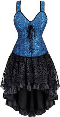 Josamogre Korsett Damen Kleid rock corset corsage mit träger Corsagenkleid Lang Spitenrock Petticoat Burlesque Schwarz L von Josamogre