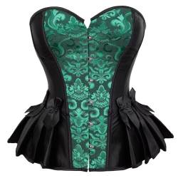 Josamogre Korsett Damen Sexy Corset Top Corsage VollbrustRüschen Vintage Burlesque Gothic Große Größen Frauen Princess Halloween Schwarz Grün XL von Josamogre