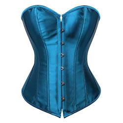 Josamogre Korsett Damen Top Corsage Vollbrust Corset Bustier Sexy Vintage Gothic Bluse Blau 5XL von Josamogre