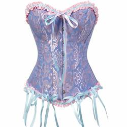 Josamogre Korsett Damen Top Corset Bustier Corsage Vollbrust Frauen Sexy Satin Vintage Blau 5XL von Josamogre