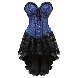 Josamogre Korsett Kleid Corsage Rock Set Corset Dress Corsagenkleid Spitzen Gothic Elegant Schwarz Blau XL von Josamogre