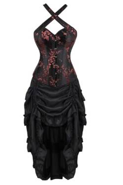 Josamogre Korsett Kleid Damen Corsagen Corset Korsettkleid Straps Reißverschluss Sexy Dornenrost Blumen Spitze Vintage Mittelalter Schwarz 7XL von Josamogre