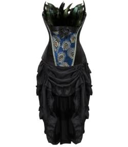 Josamogre Korsett Kleid Damen Corset Dress Corsage Vollbrust Korsage Corsagenkleid Rock Pfau Feder Bustier Sexy Gothic Burlesque Schwarz XL von Josamogre