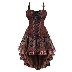 Josamogre Korsett Kleid Damen Rock Set Steampunk Corsage mit Strapsen Spitze Corset Dress Bustier Korsagenkleid Kostüm Piraten Halloween Braun S von Josamogre