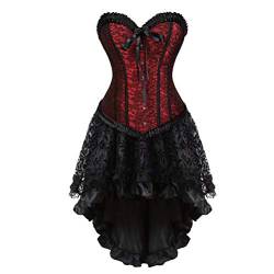 Josamogre Korsett Kleid Damen Rock Set Vollbrust Corsage Corsagenkleid Spitze Asymmetrisch Rot 4XL von Josamogre