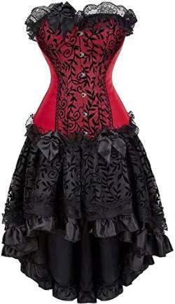 Josamogre Korsett Kleid Korsage Damen Corset Dress Korsettkleid Rock Spitzen Gothic Retro Rot Schwarz L von Josamogre