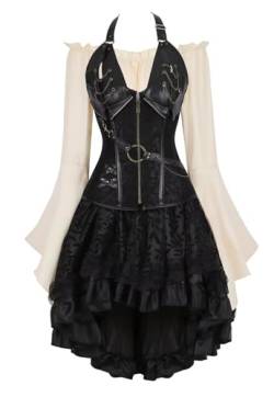 Josamogre Korsett Kleid Rock 3 Set Steampunk Piraten Corsage Corset Bustier Damen Corsagenkleid Neckholder Gothic n Halloween kostüm Schwarz L von Josamogre