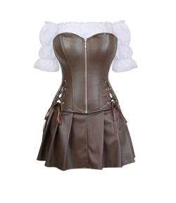 Josamogre Korsett Kunstleder Corsage Kleid Rock Hemd Setleder Reißverschluss Damen burlesque steampunk Braun 5XL von Josamogre