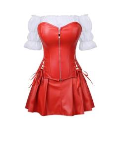 Josamogre Korsett Kunstleder Corsage Kleid Rock Hemd Setleder Reißverschluss Damen burlesque steampunk Rot L von Josamogre