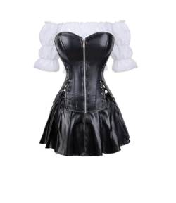 Josamogre Korsett Kunstleder Corsage Kleid Rock Hemd Setleder Reißverschluss Damen burlesque steampunk Schwarz 3XL von Josamogre