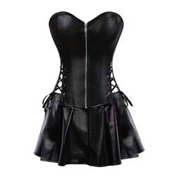 Josamogre Korsett Kunstleder Corsage Kleid Rock leder Reißverschluss Damen Burlesque Steampunk Schwarz XL von Josamogre