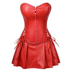 Josamogre Korsett Kunstleder Corsage Kleid Rock leder Reißverschluss Damen burlesque steampunk Rot 3XL von Josamogre