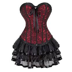 Josamogre Korsett Sexy Kleider Rock Damen Corsage Vollbrust Bustier Corset Dress Korsagenkleid Reißverschluss Gothic Burlesque Vintage Rot 6XL von Josamogre