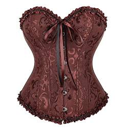 Josamogre Korsett Top Damen Vollbrust Corsage Corset Sexy Satin Burlesque Vintage Halloween Große Größen Braun L von Josamogre