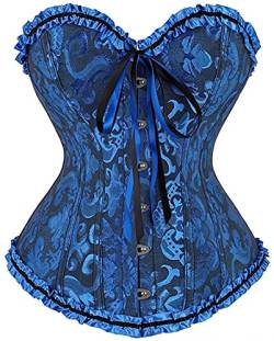 Josamogre Korsett Top Damen Vollbrust Corset Sexy Satin Burlesque Vintage Frauen Blau L von Josamogre