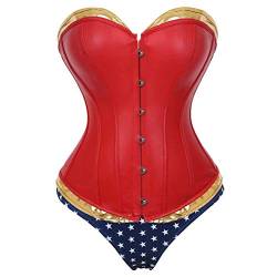 Josamogre Leder Korsett Corset Bustier Top Damen Kunstleder Corsage Gothic Steampunk Sexy Rot M von Josamogre