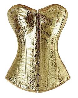 Josamogre Leder Korsett Corset Top Damen Kunstleder Corsage Gothic Reißverschluss Sexy Gold 2XL von Josamogre