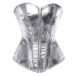 Josamogre Leder Korsett Corset Top Damen Kunstleder Corsage Gothic Reißverschluss Sexy Silber 4XL von Josamogre