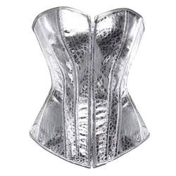 Josamogre Leder Korsett Corset Top Damen Kunstleder Corsage Gothic Reißverschluss Sexy Silber 5XL von Josamogre