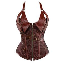 Josamogre Leder Korsett Steampunk Vollbrust Vintage Corsage Bustier mit träger Gothic Punk Korsage piraten Top Damen Braun L von Josamogre