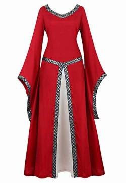 Josamogre Mittelalter Kleid Kleidung Renaissance mit Trompetenärmel Party Kostüm bodenlang Vintage Retro Costume Cosplay Damen Rot M von Josamogre