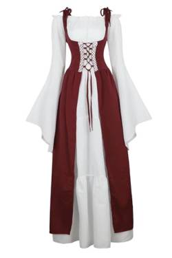 Josamogre Mittelalter Kleidung Damen Kleid Renaissance mit Trompetenärmel Party Kostüm bodenlang Vintage Retro Costume Cosplay Halloween Weinrot M von Josamogre