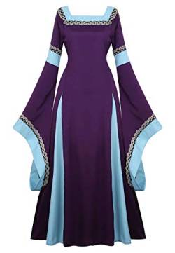 Josamogre Mittelalter Kleidung Damen Kleid mit Trompetenärmel Party Kostüm bodenlang Vintage Retro Renaissance Costume Cosplay Lila XL von Josamogre