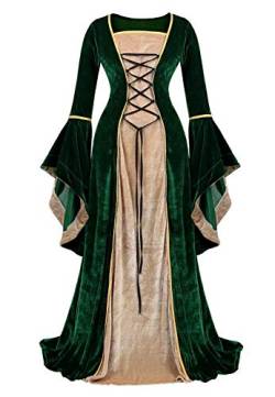 Josamogre Mittelalter Kleidung Damen samtkleid samt Kleid Renaissance viktorianischen Kostüm maxikleid Vintage Retro trompetenärmel Grün 3XL von Josamogre