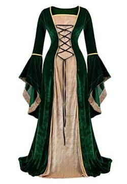 Josamogre Mittelalter Kleidung Damen samtkleid samt Kleid Renaissance viktorianischen Kostüm maxikleid Vintage Retro trompetenärmel Grün XL von Josamogre