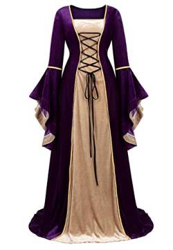 Josamogre Mittelalter Kleidung Damen samtkleid samt Kleid Renaissance viktorianischen Kostüm maxikleid Vintage Retro trompetenärmel Lila XL von Josamogre