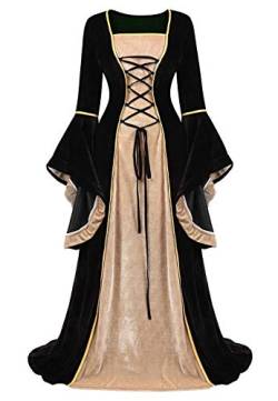 Josamogre Mittelalter Kleidung Damen samtkleid samt Kleid Renaissance viktorianischen Kostüm maxikleid Vintage Retro trompetenärmel Schwarz XL von Josamogre