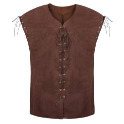 Josamogre Renaissance Herren Weste Mittelalter Ärmellos Kostüm Gothic Piraten Weste für Oktoberfest Outfit Karneval Kaffee XL von Josamogre