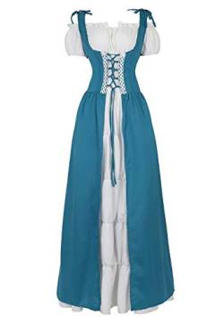 Josamogre Renaissance Mittelalter Kleid Sommerkleid Kurzarm Damen mit trompetenärmel Party Kostüm Vintage Retro Costume Cosplay bodenlang Blau L von Josamogre